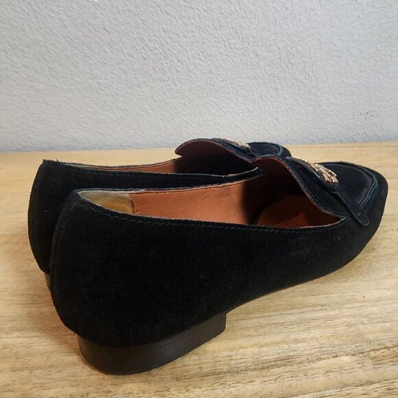 Tory Burch Shoes Womens Size 7 Black Suede Logo Loafer Flats Leather - Picture 2 of 13